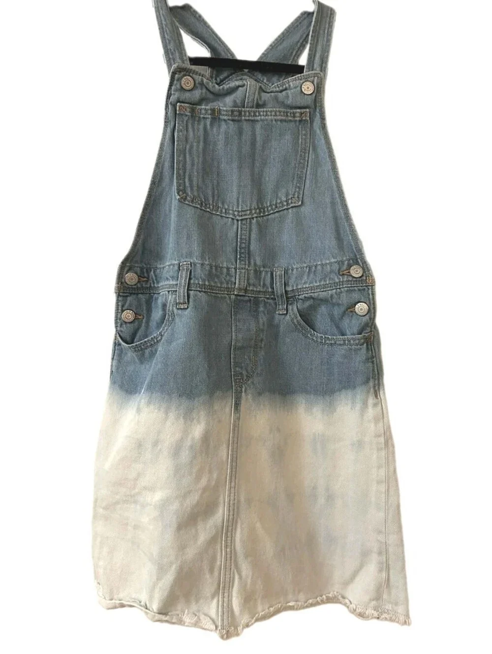 Old Navy Girl's Jean Dip-dyed Shirtail Fades Blue to White at Frayed Hem Size 14